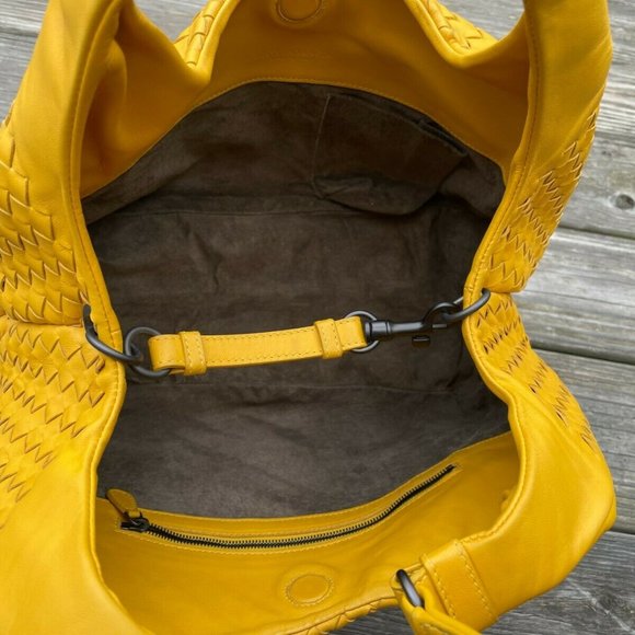 Bottega Veneta Women Shoulder Bag Yellow Intrecciato Leather Hobo Made in Italy - Picture 7 of 12